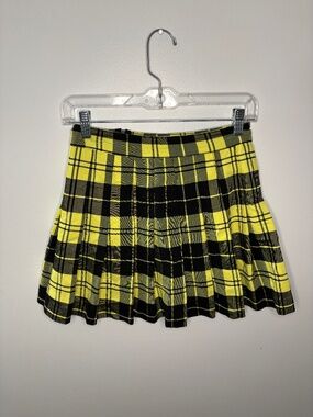 Plaid Yellow Pleated Skirt Love Tree Size S